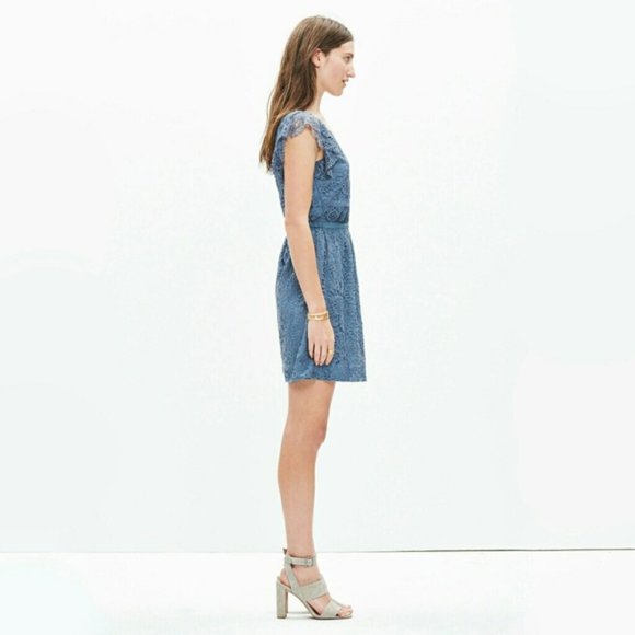Madewell Blue Lace Flutter Sleeve Dress Size 2 EUC - Picture 5 of 15